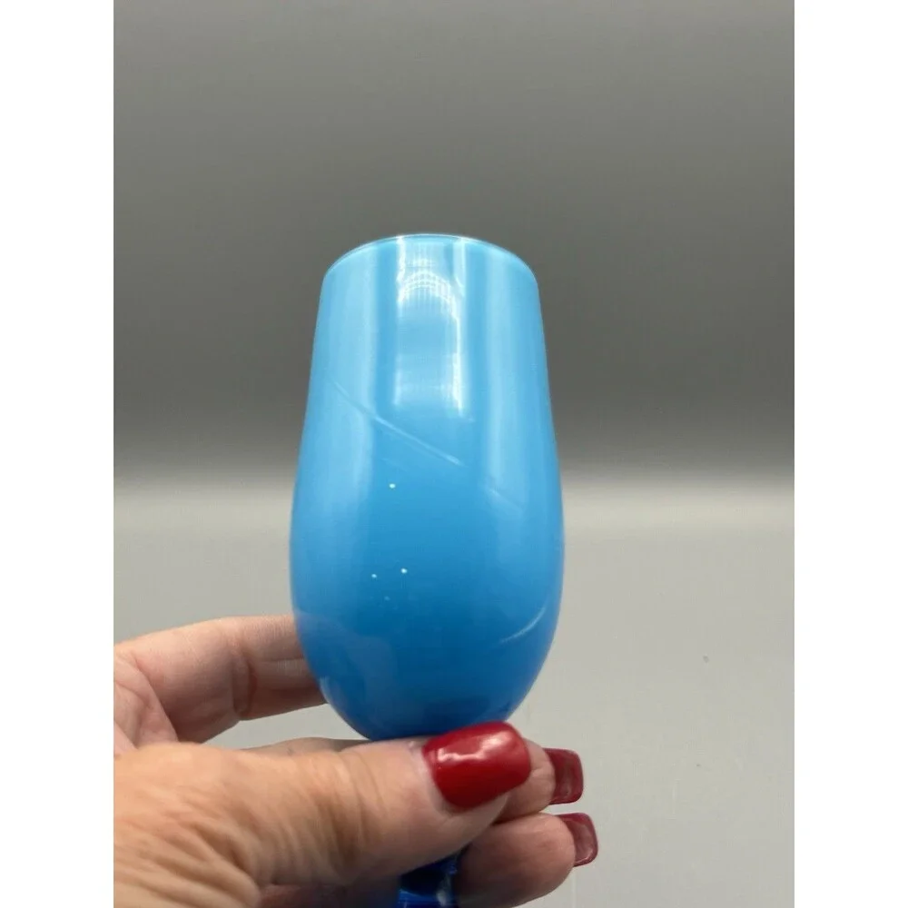 Vintage Carlo Moretti Murano Sky Blue White Interior Wine Glass Goblet 5 inches